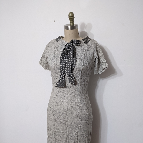(3) vtg 1940s / 1950s  misty french country grey day dress - Picture 4 of 6